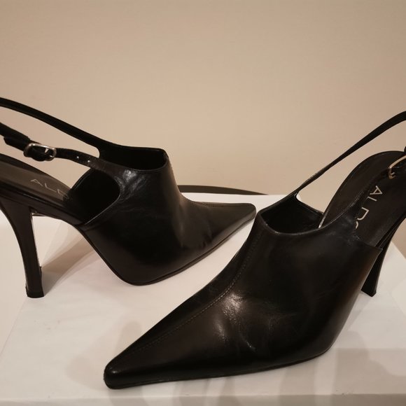 Aldo black leather high heel dress shoes w pointy toes size 7 - Picture 9 of 9